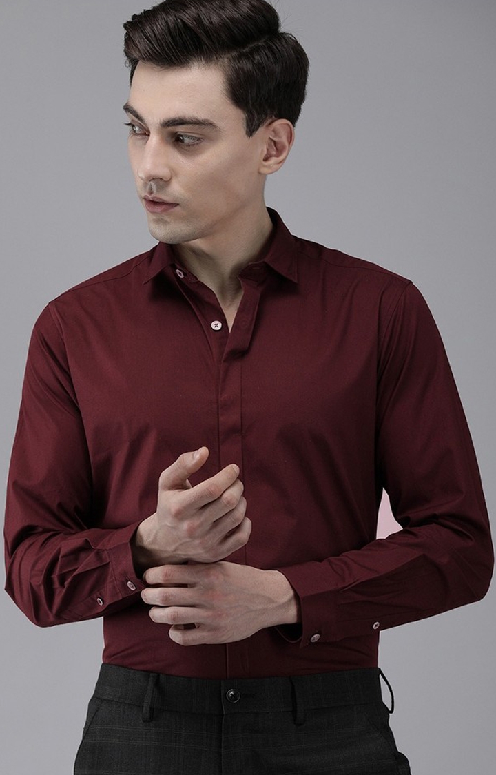 The Bear House | The Bear House Men'S Maroon Concealed Placket Shirt