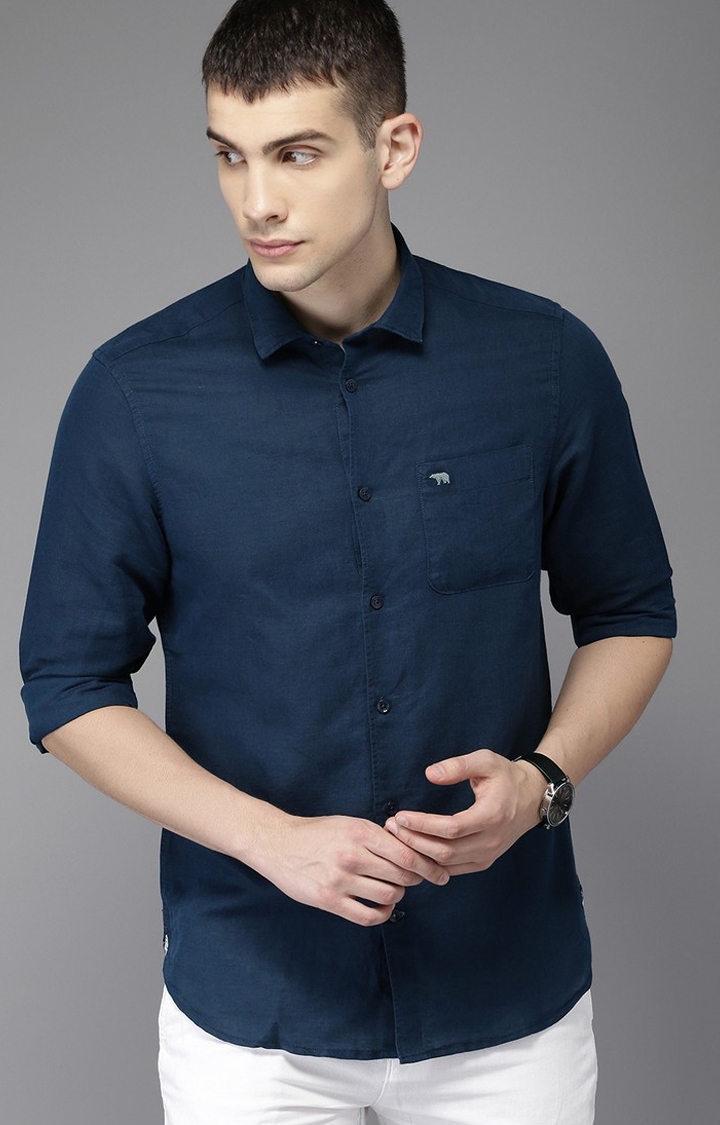 Blue Solid Casual Shirts