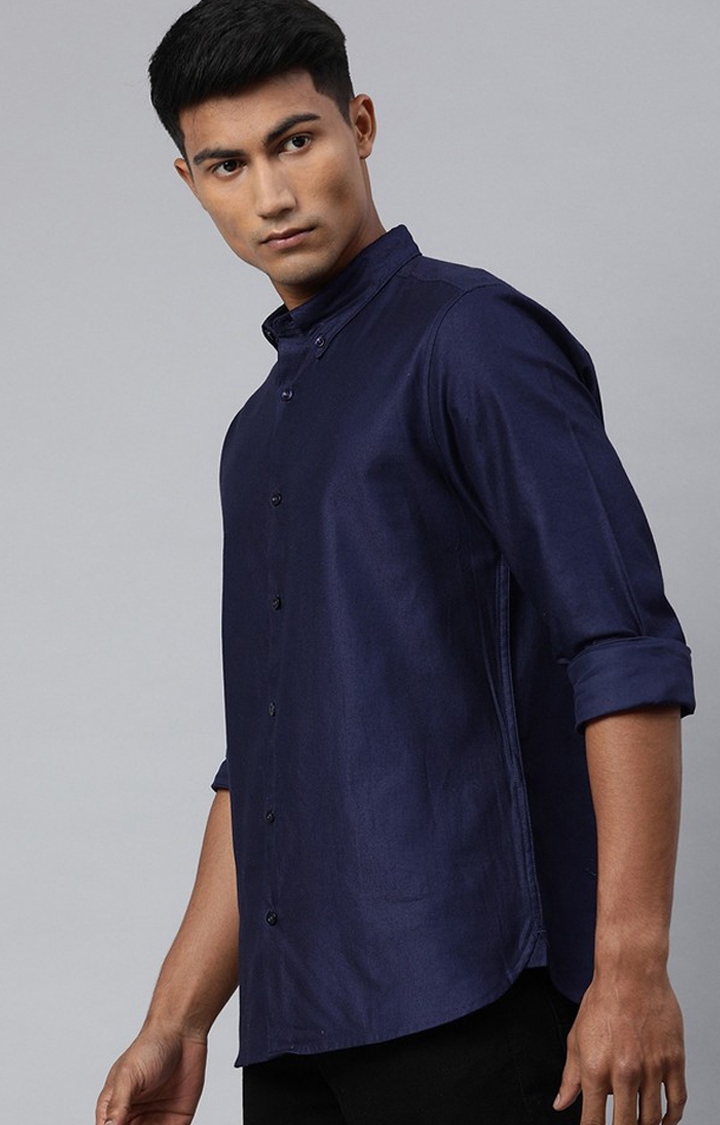 Men'S Solid Blue Casual Shirt