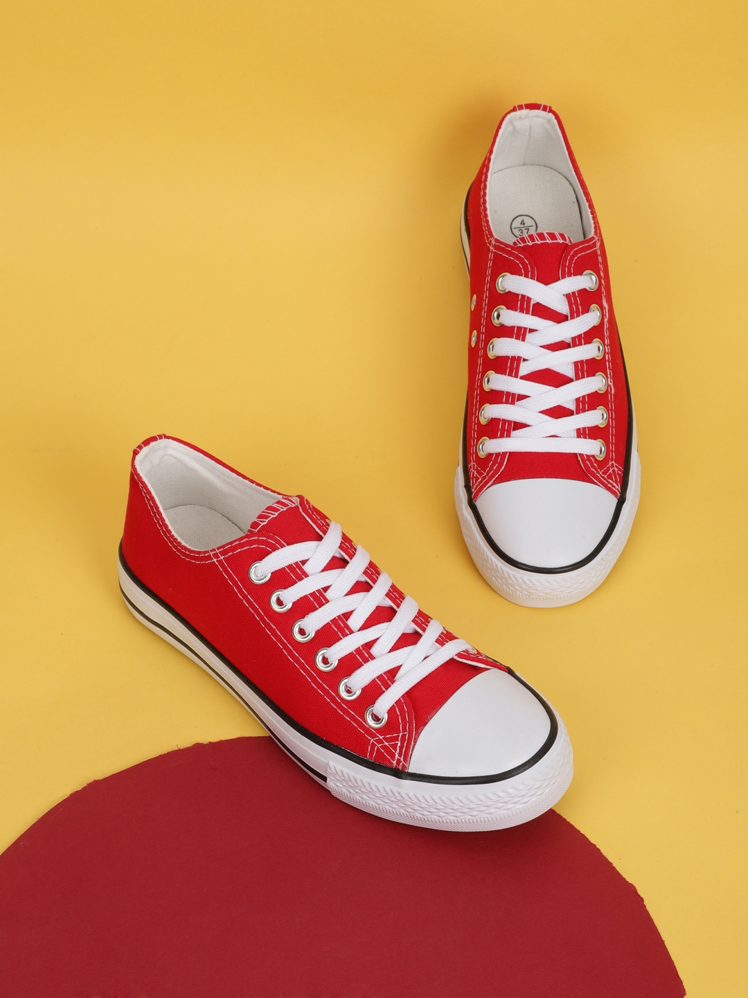 Truffle Collection | Red Canvas Lace Up Sneakers