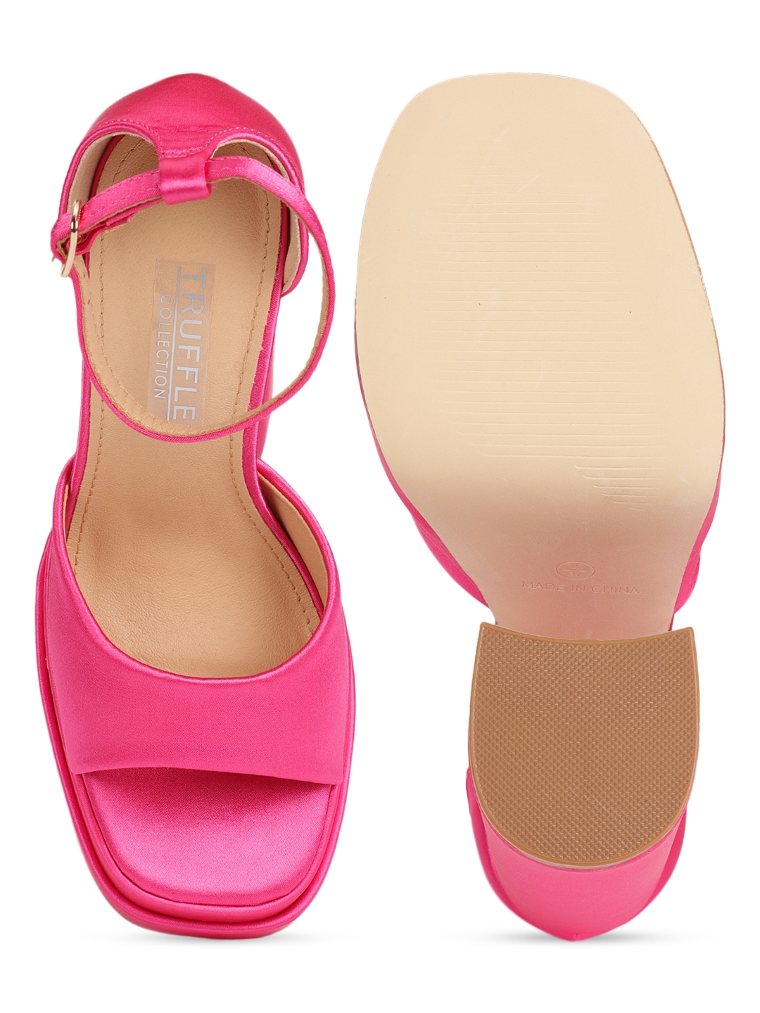 Hot Pink Satin Strappy Block Sandals