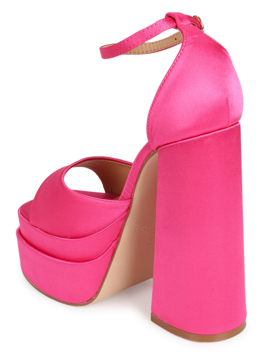 Hot Pink Satin Strappy Block Sandals