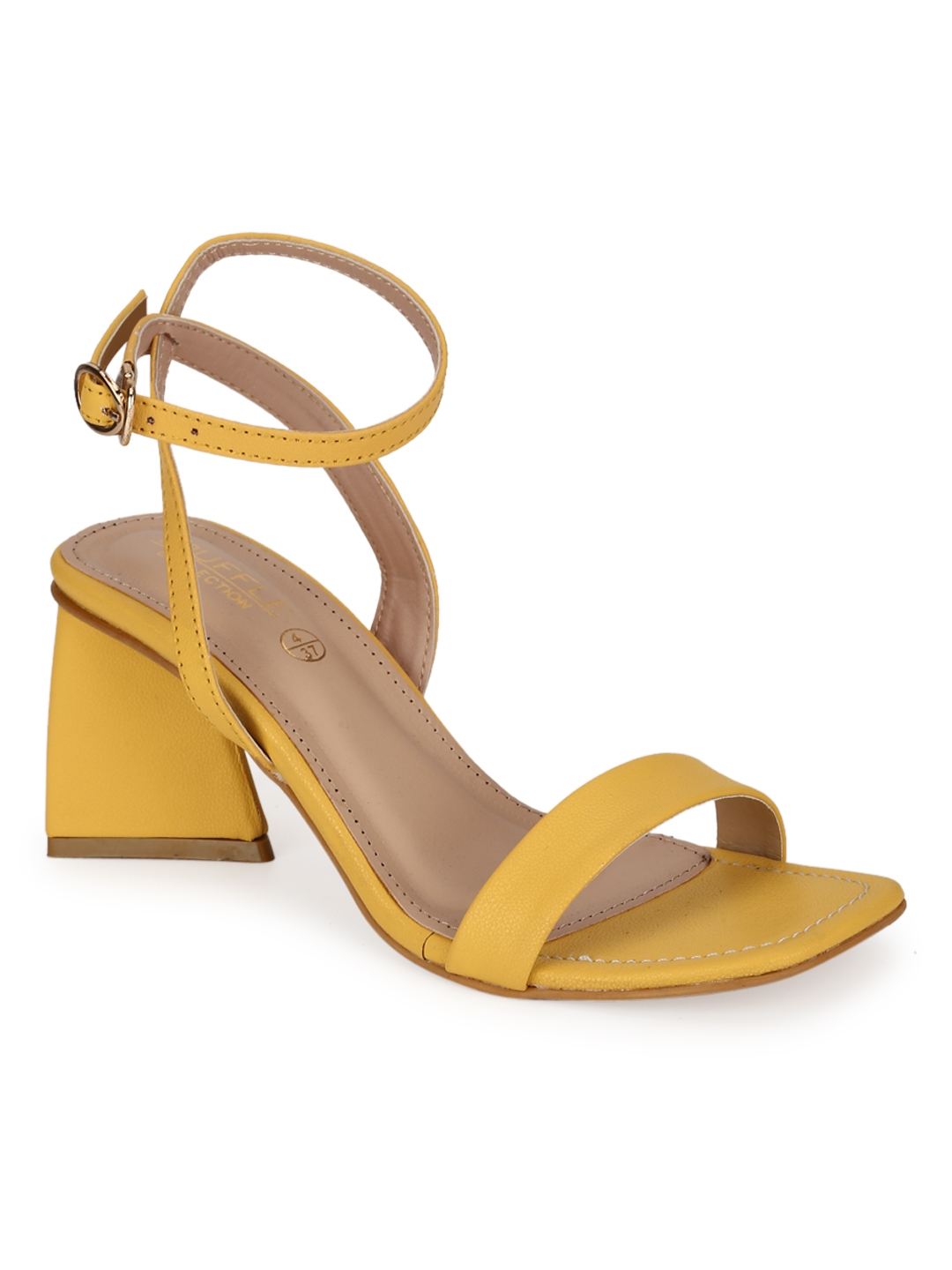 Truffle Collection | Yellow PU Triangular Heel Sandals