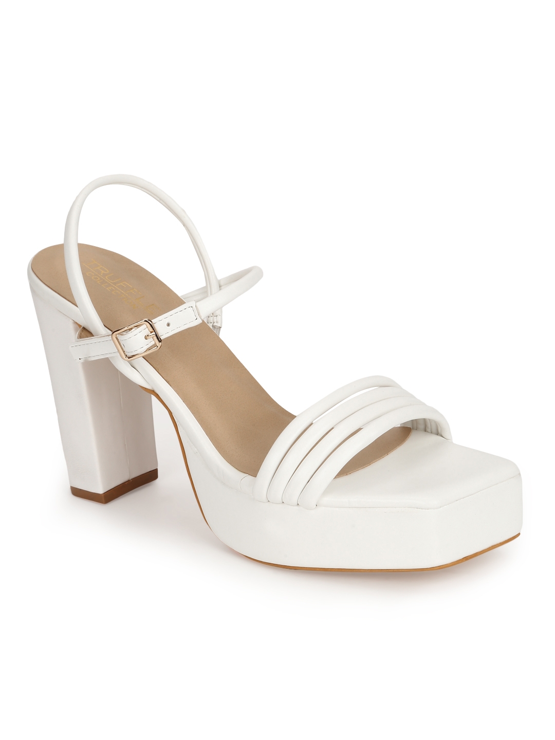 Truffle Collection | White PU Strappy Platform Heel Sandals
