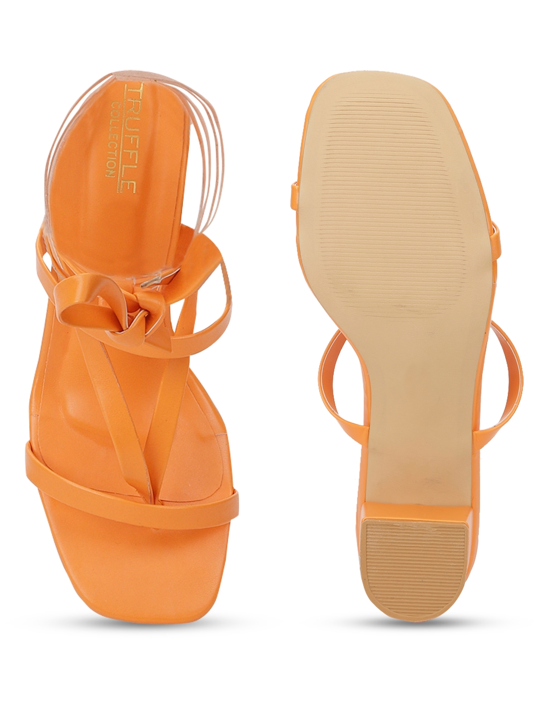 Orange PU Lace-Up Block Sandals