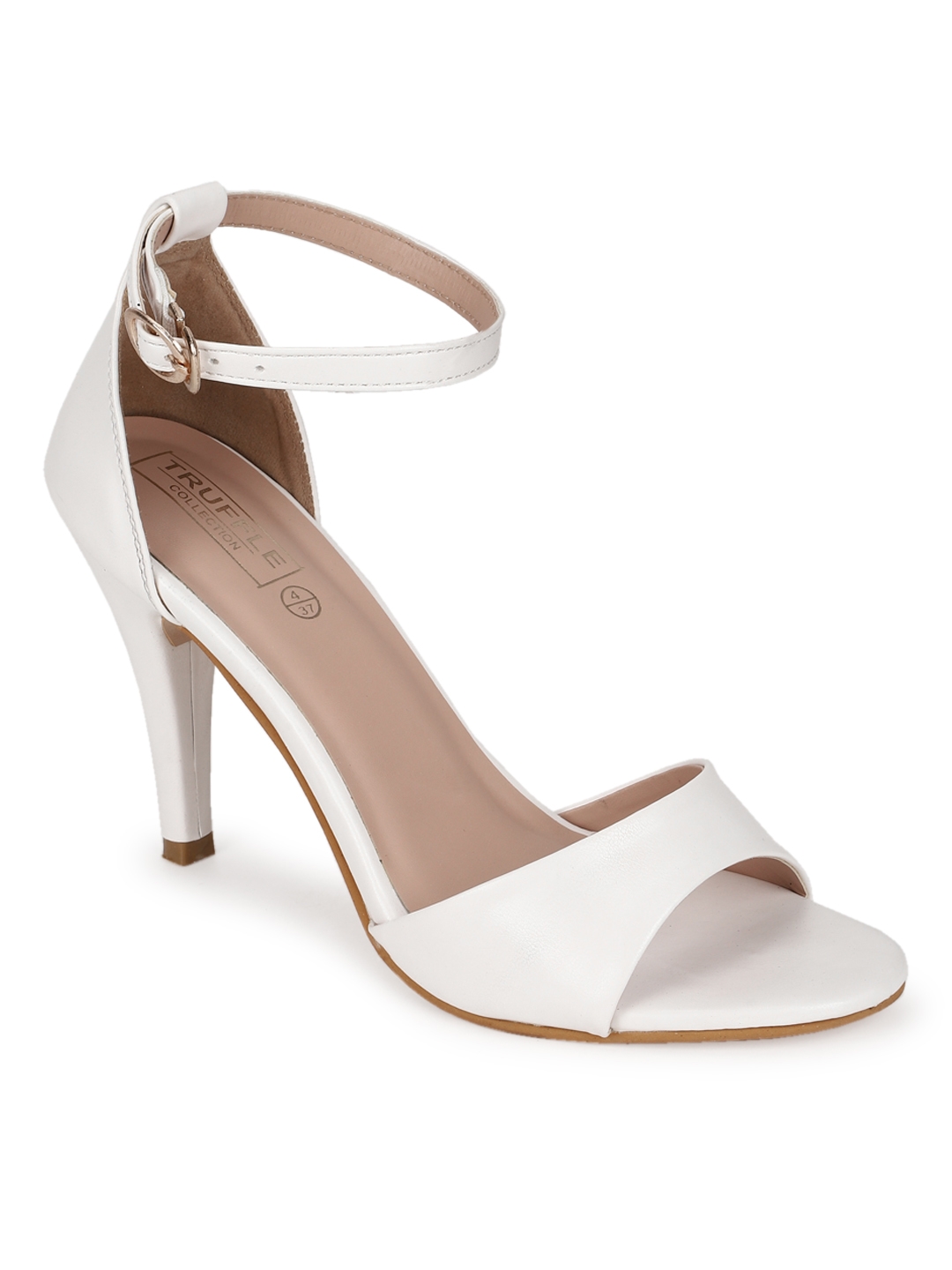 Truffle Collection | White PU Wide Strap Stiletto Sandals