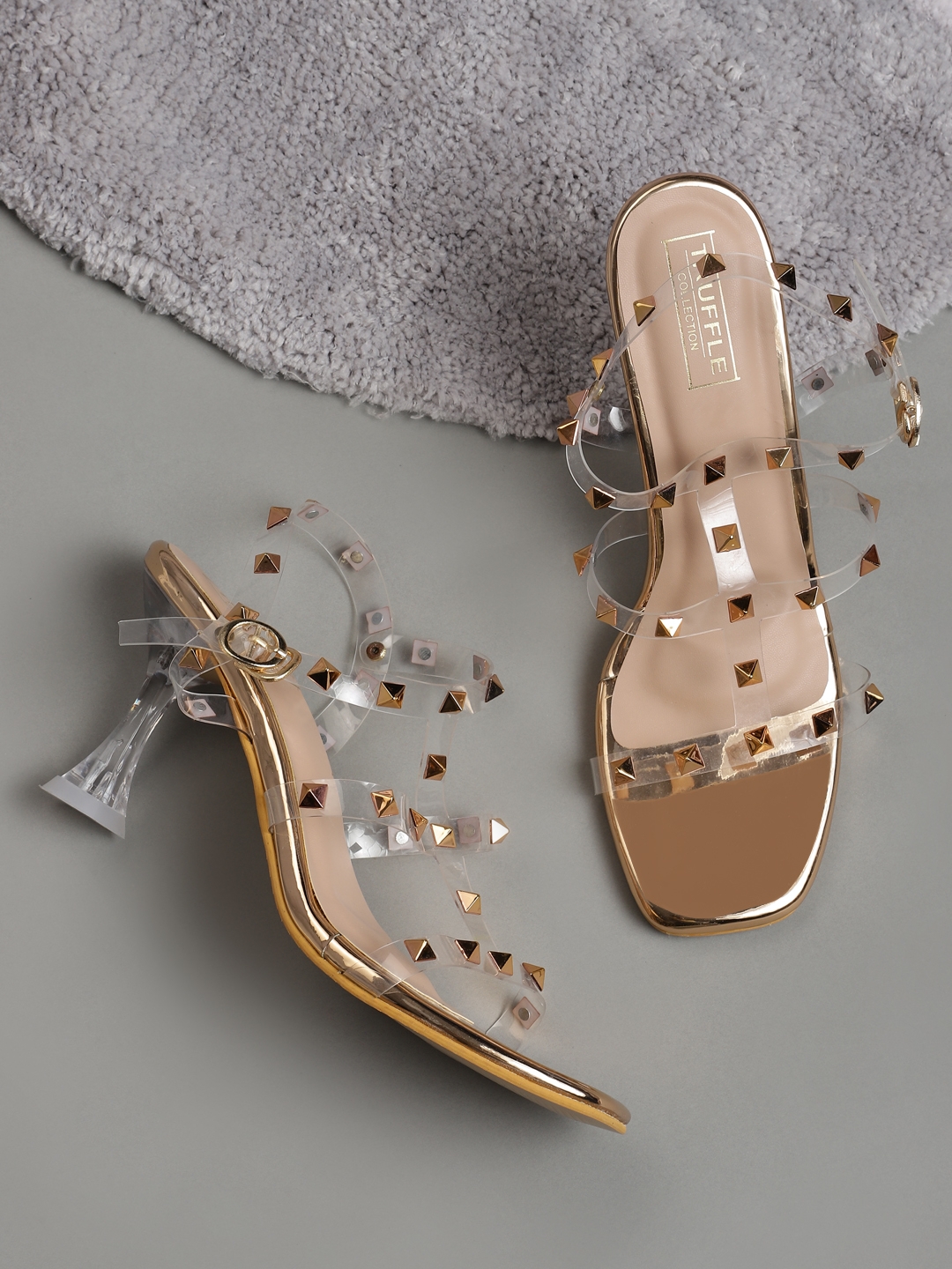 Truffle Collection | Rose Gold Patent Studded Stiletto Sandals