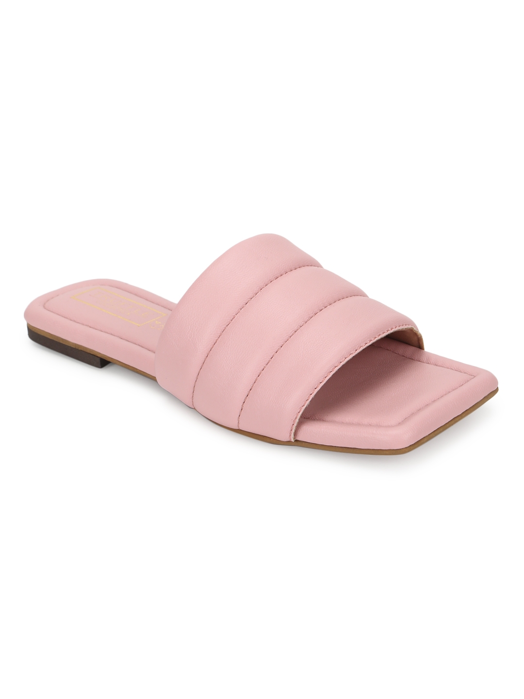 Pink PU Square Toe Slip Ons