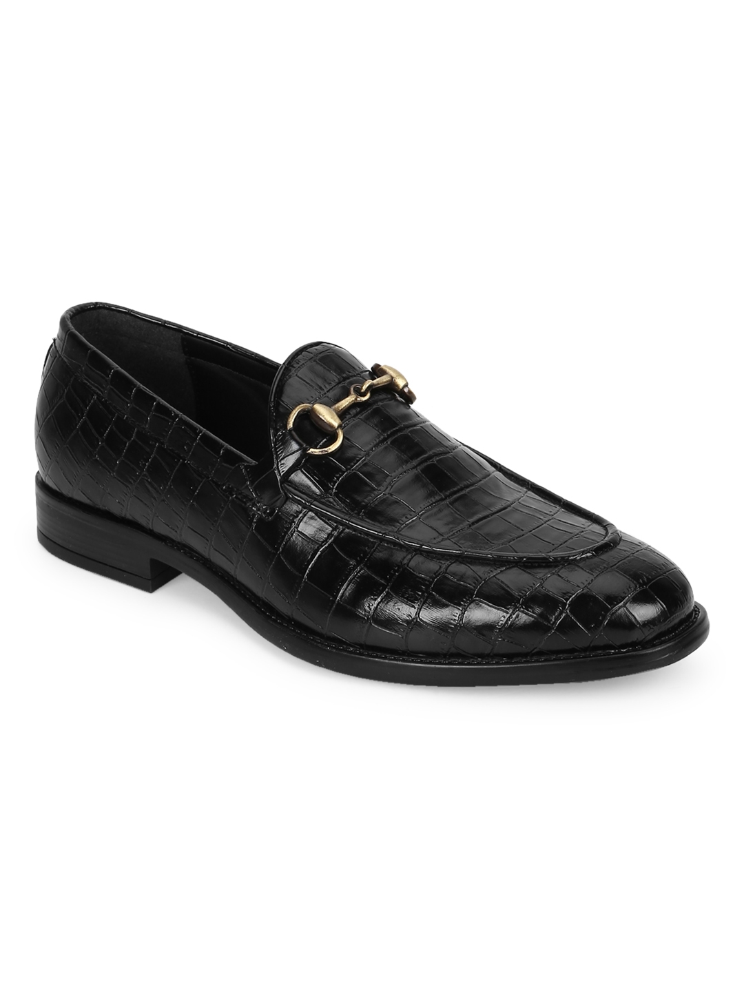 Truffle Collection | Black Croc PU Men's Low Heel Chained Loafers