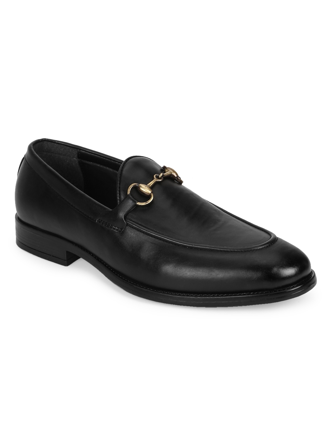 Black PU Men's Low Heel Chained Loafers