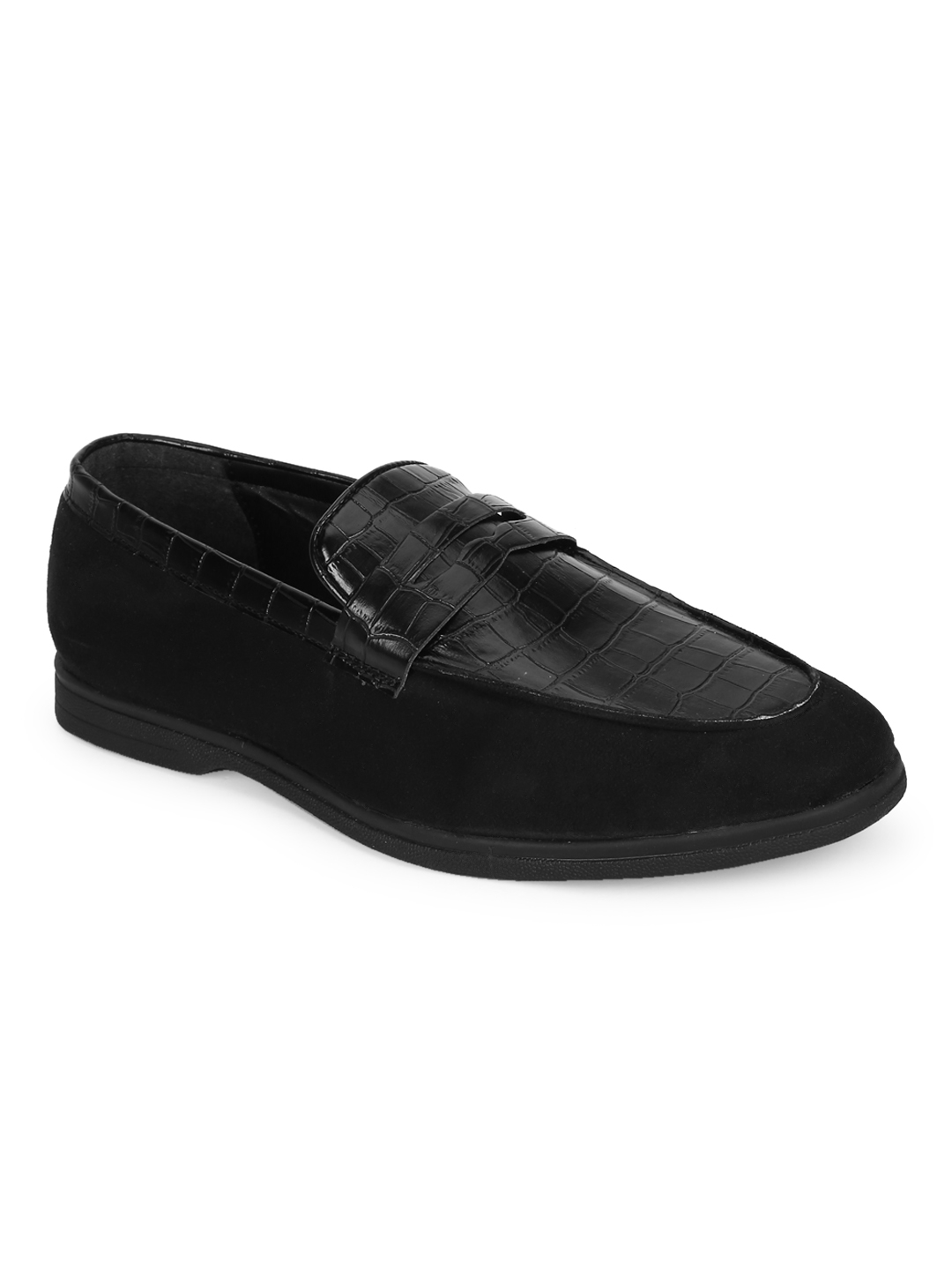 Truffle Collection | Black PU Croc Pattern Men's Loafers
