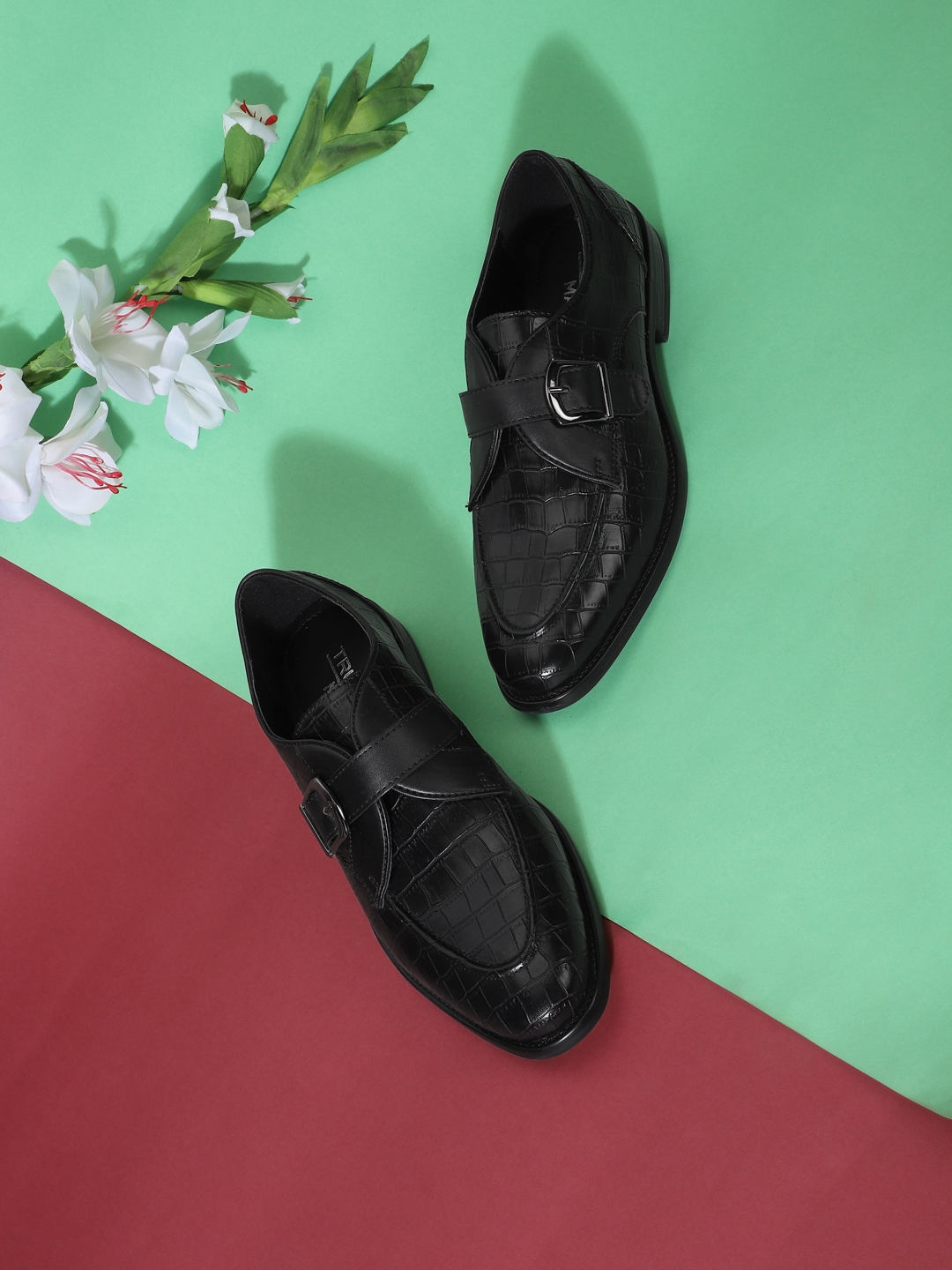 Truffle Collection | Black Croc PU Men Loafers