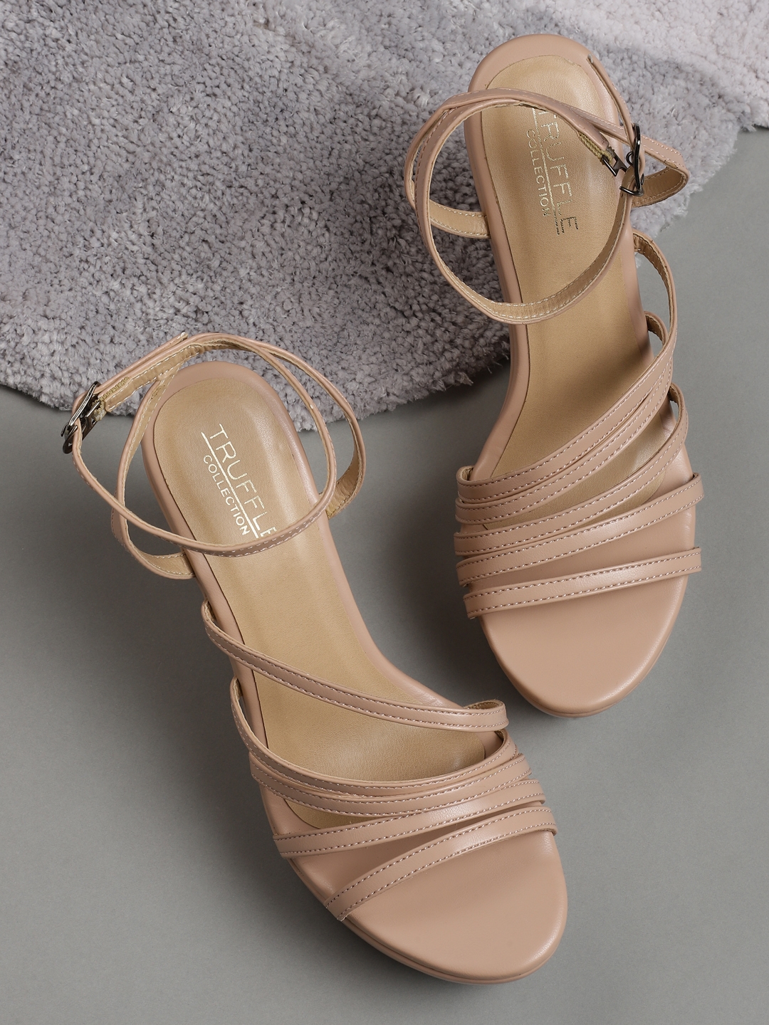 Truffle Collection | Nude PU Wedges Sandal