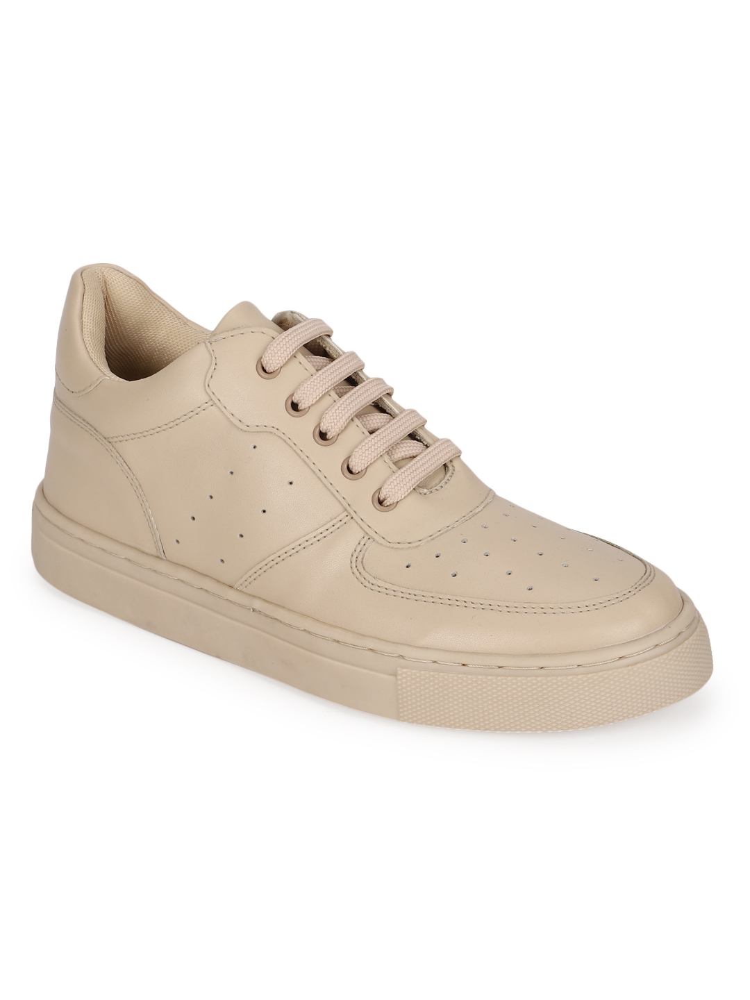 Truffle Collection | Cream PU Perforated Lace Up Sneakers