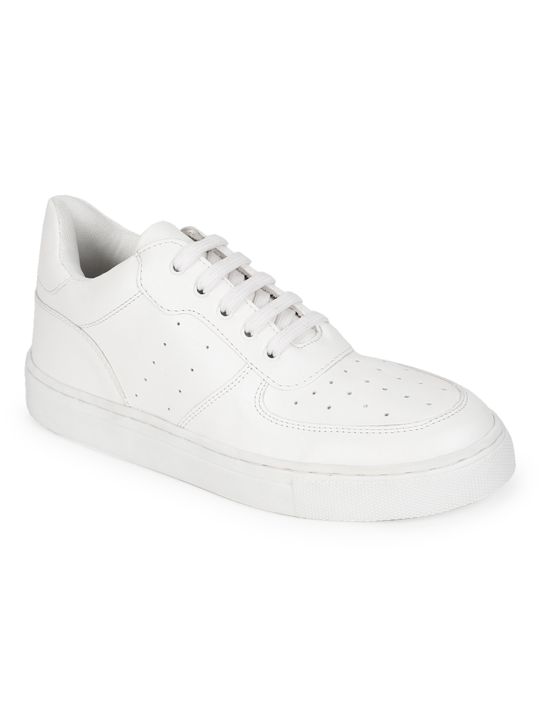 Truffle Collection | White PU Perforated Lace Up Sneakers