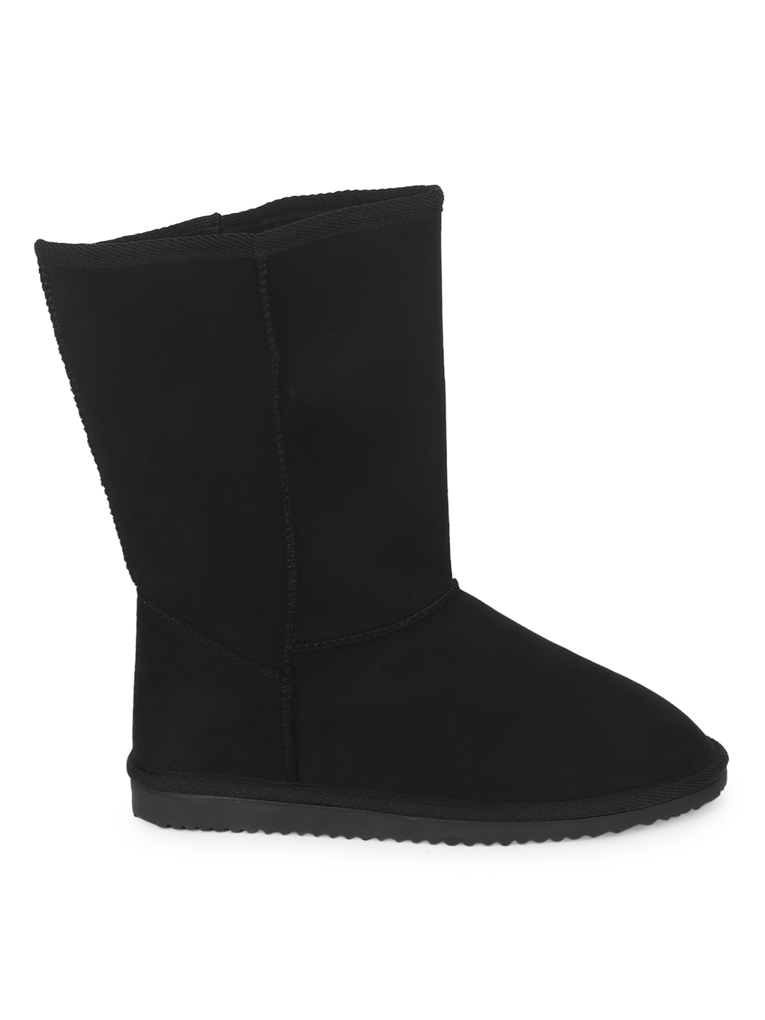 Black Micro Flat Snow Mid Calf Boots
