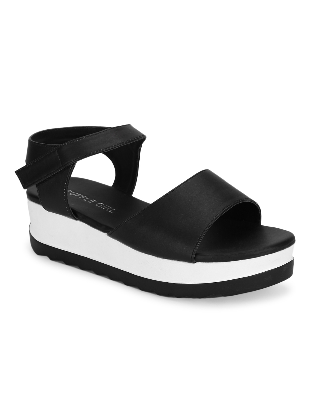 Black PU Platform Wedge Sandals