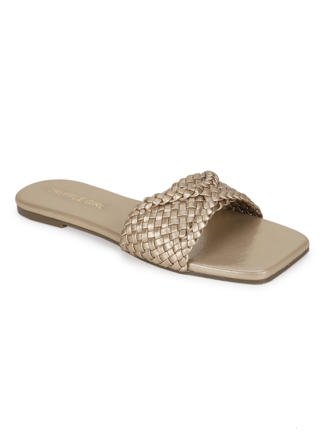 Truffle Collection | Gold PU Braided Strap Slip On Flats