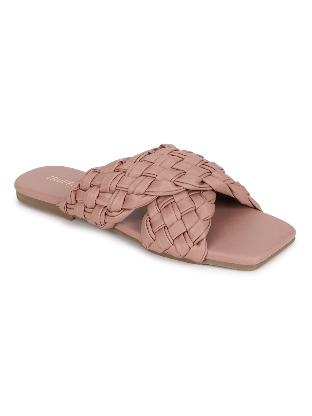 Nude PU Braided Wide Strap Slip Ons