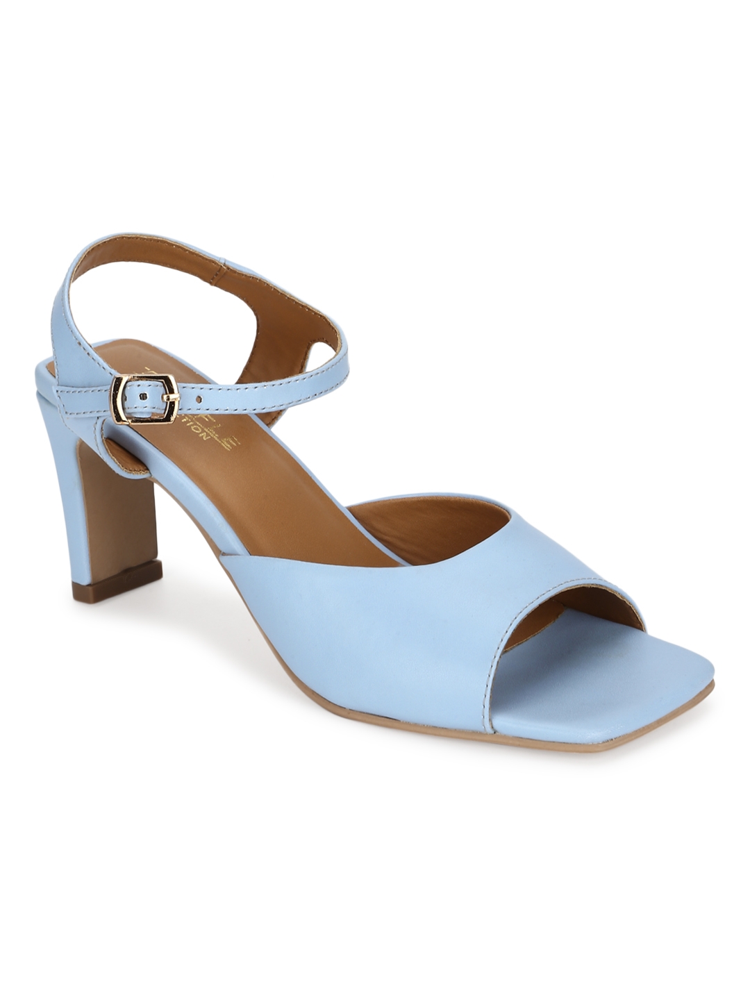 Truffle Collection | Blue PU Slim Block Sandals