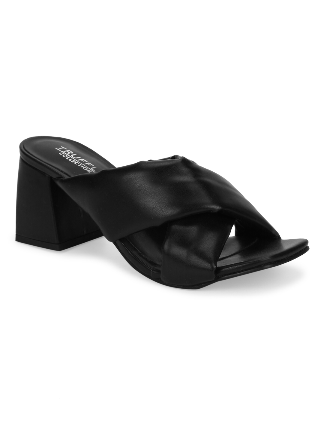 Black PU Crossover Quilted Mules