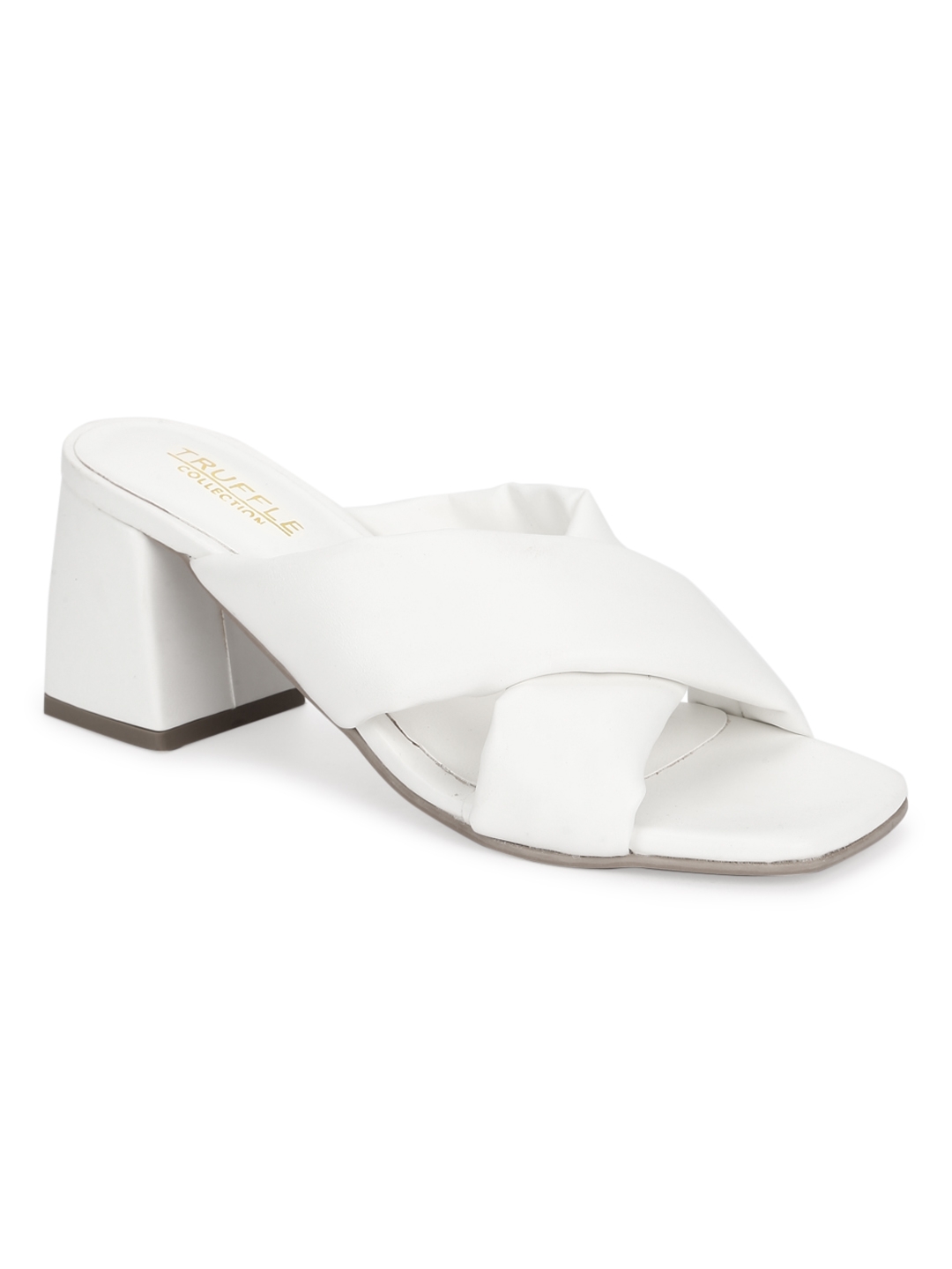 Truffle Collection | White PU Crossover Quilted Mules