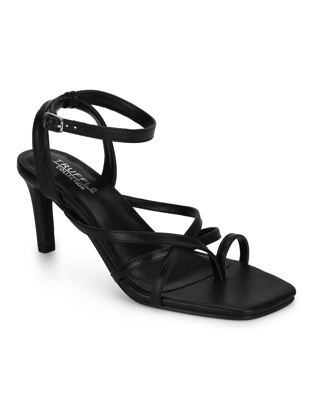 Black PU Strappy Stiletto Sandals