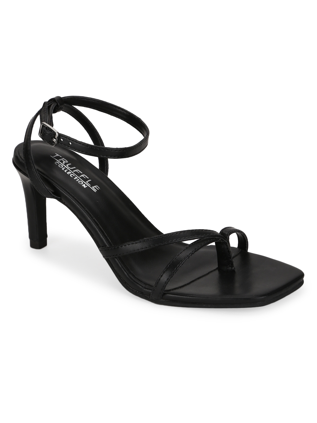 Truffle Collection | Black PU Strappy Stiletto Sandals