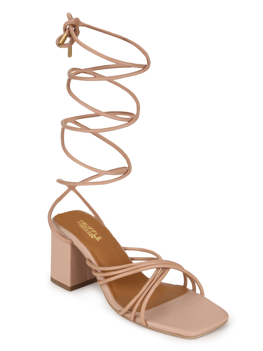 Truffle Collection | Nude PU Strappy Block Heel Sandals