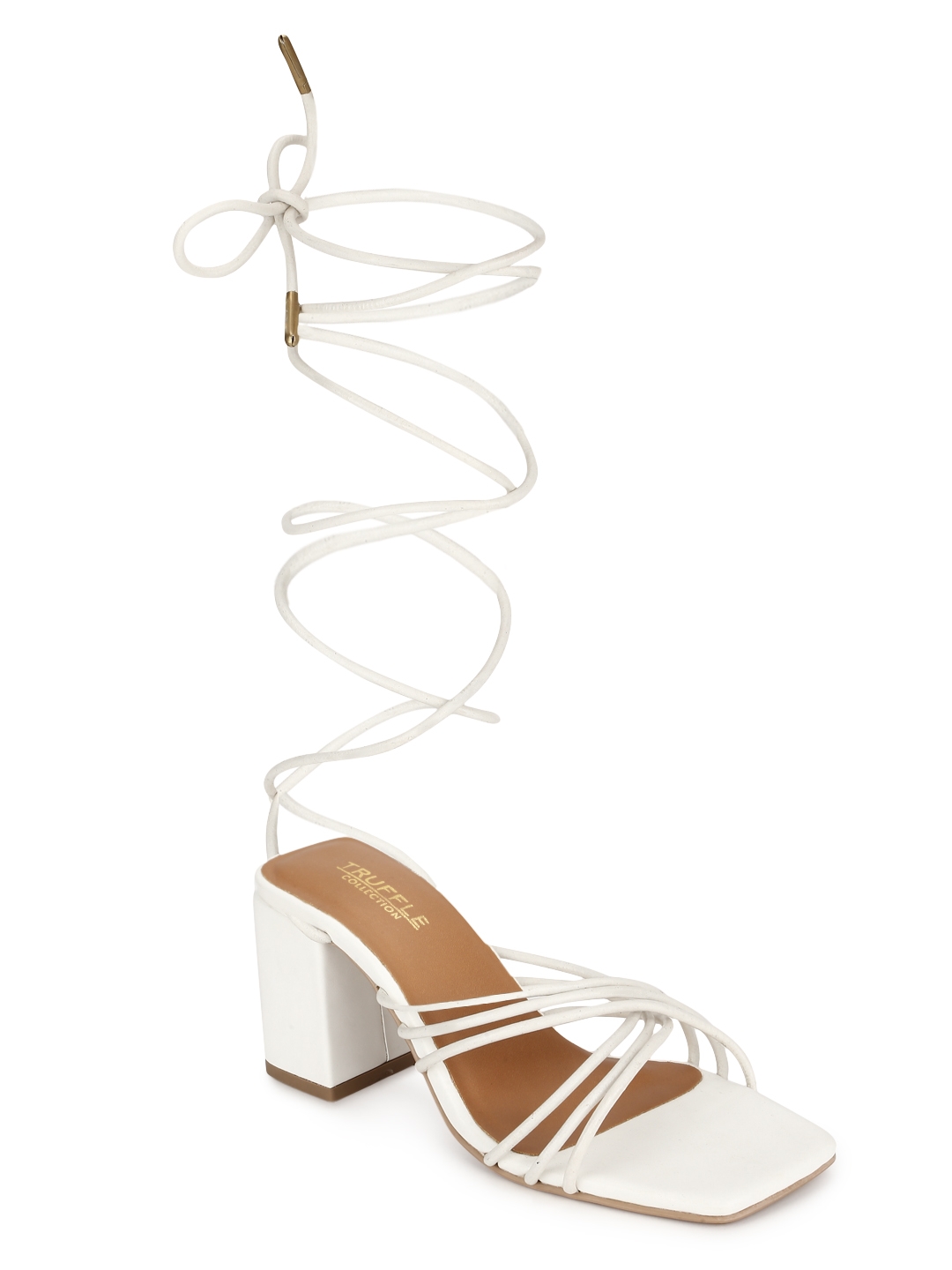 Truffle Collection | White PU Strappy Block Heel Sandals