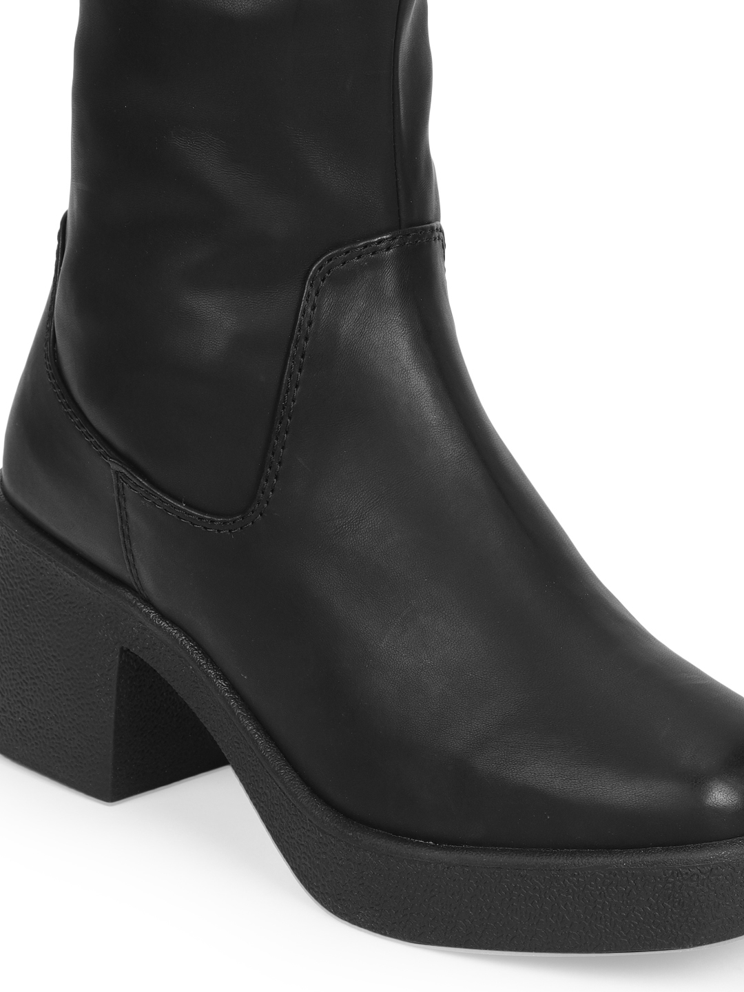 Black PU Block Ankle Boots