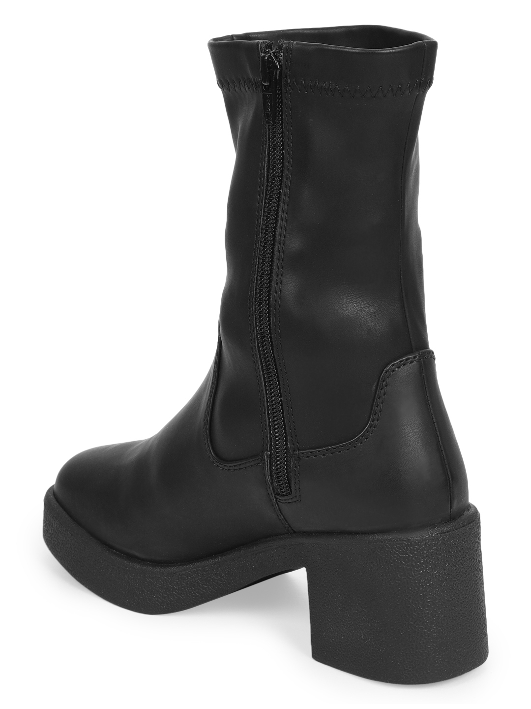 Black PU Block Ankle Boots