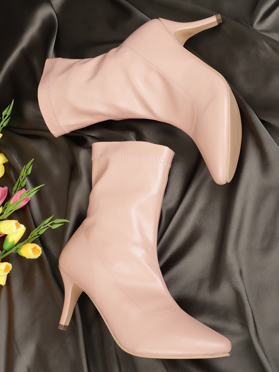 Nude PU Stiletto Ankle Boots
