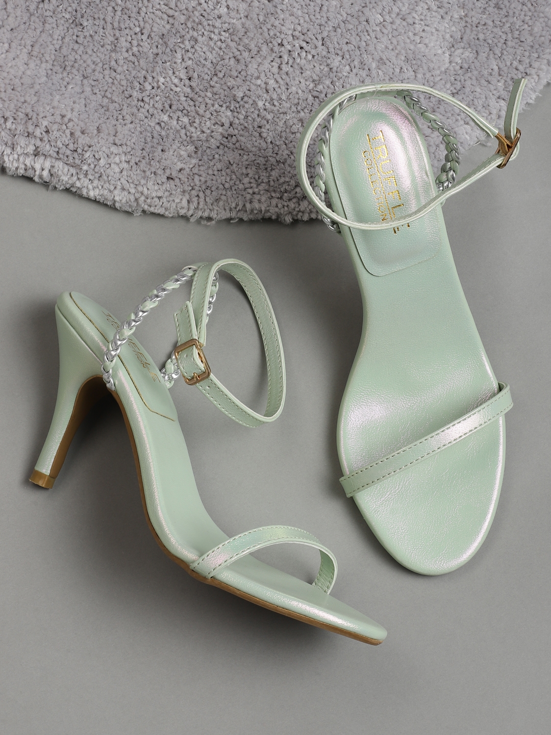 Truffle Collection | Mint Green PU Strappy Stiletto Sandals