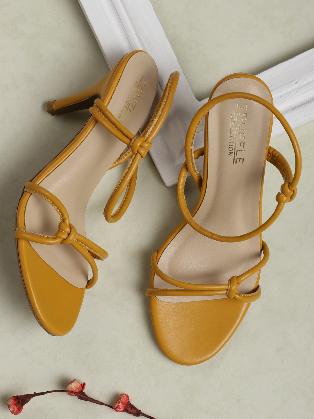 Truffle Collection | Mustard PU Strappy Stiletto Sandals