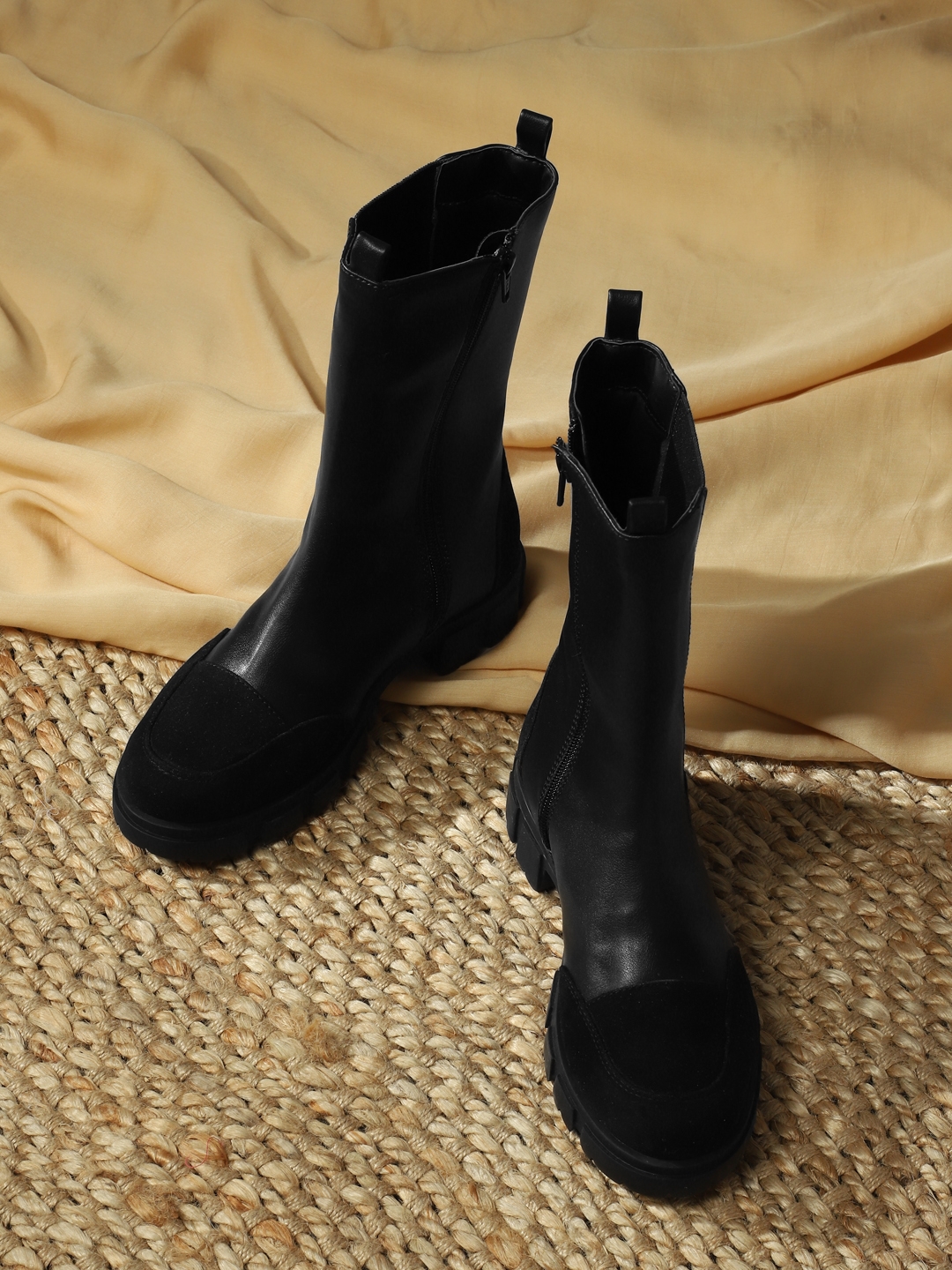Black PU Kitten Ankle Boots