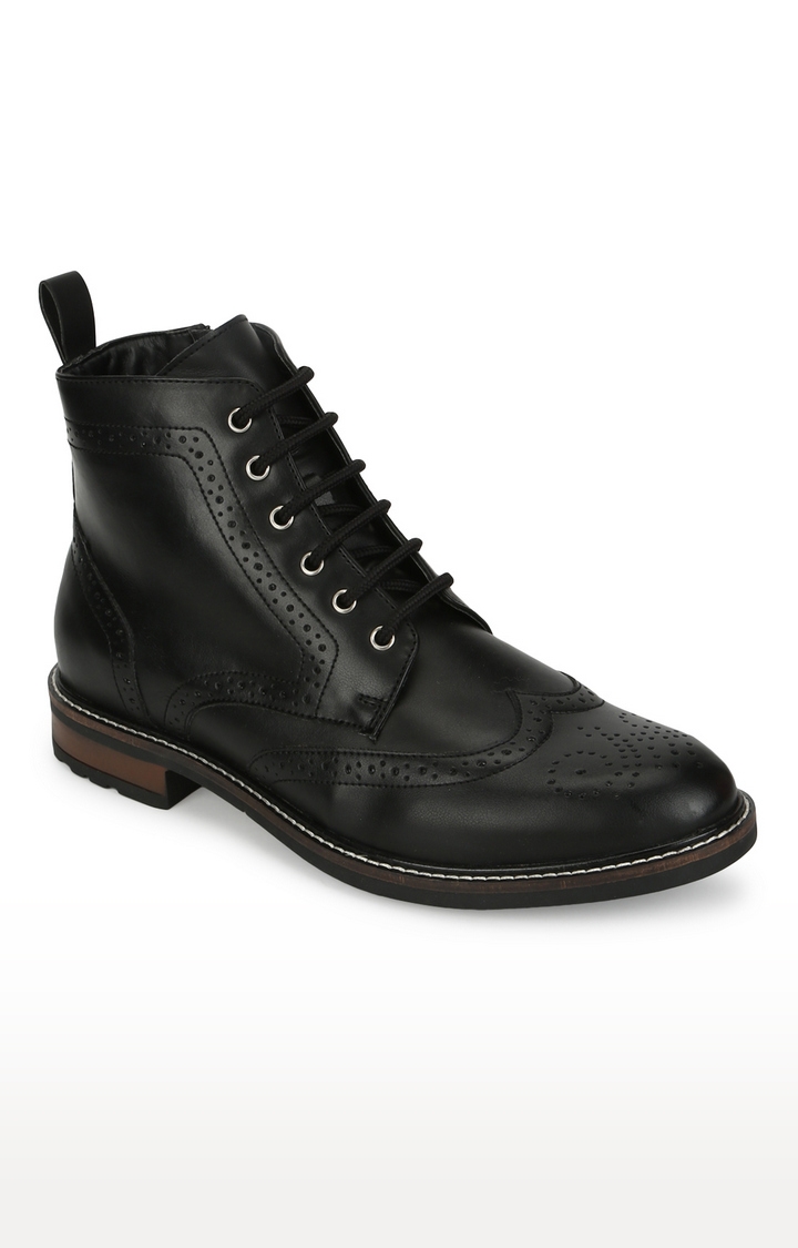 Truffle Collection | Black PU Lace Up Men's Ankle Boots