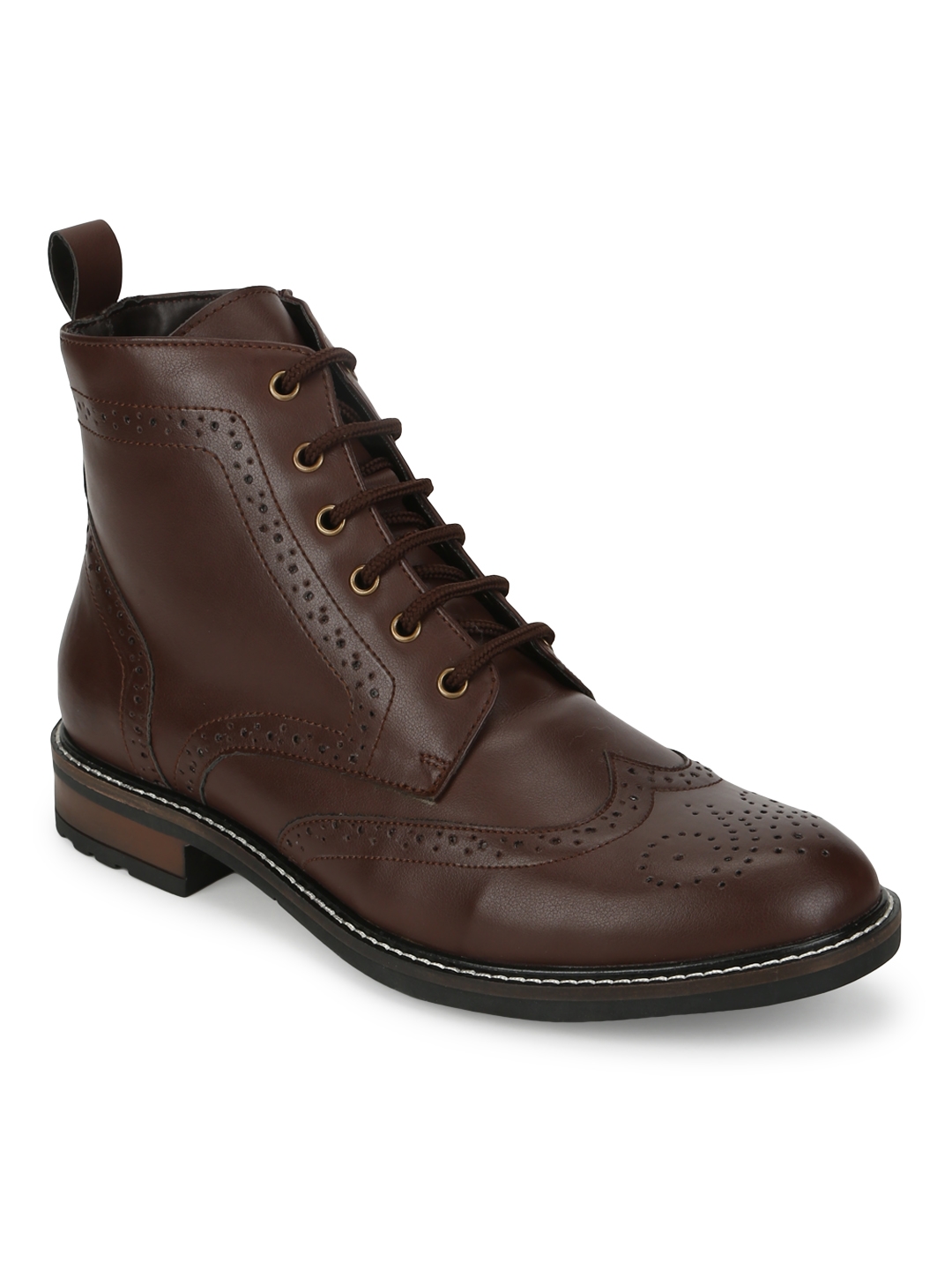 Truffle Collection | Brown PU Lace Up Men's Ankle Boots