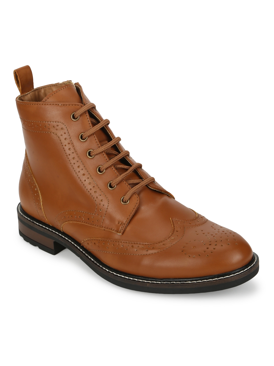Truffle Collection | Tan PU Lace Up Men's Ankle Boots