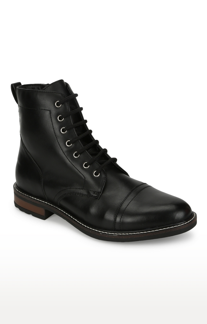 Truffle Collection | Black PU Lace Up High Ankle Men's Boots