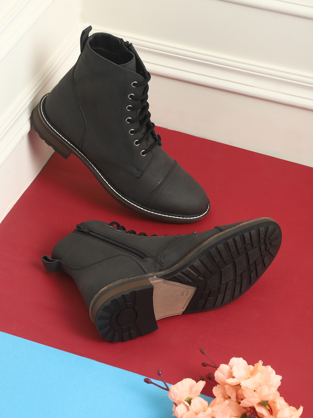 Truffle Collection | Dark Grey PU Lace Up High Ankle Men's Boots