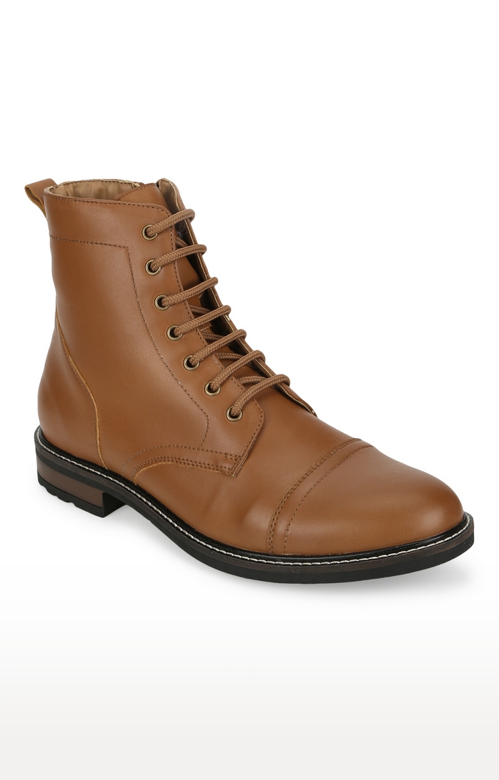 Truffle Collection | Tan PU Lace Up High Ankle Men's Boots