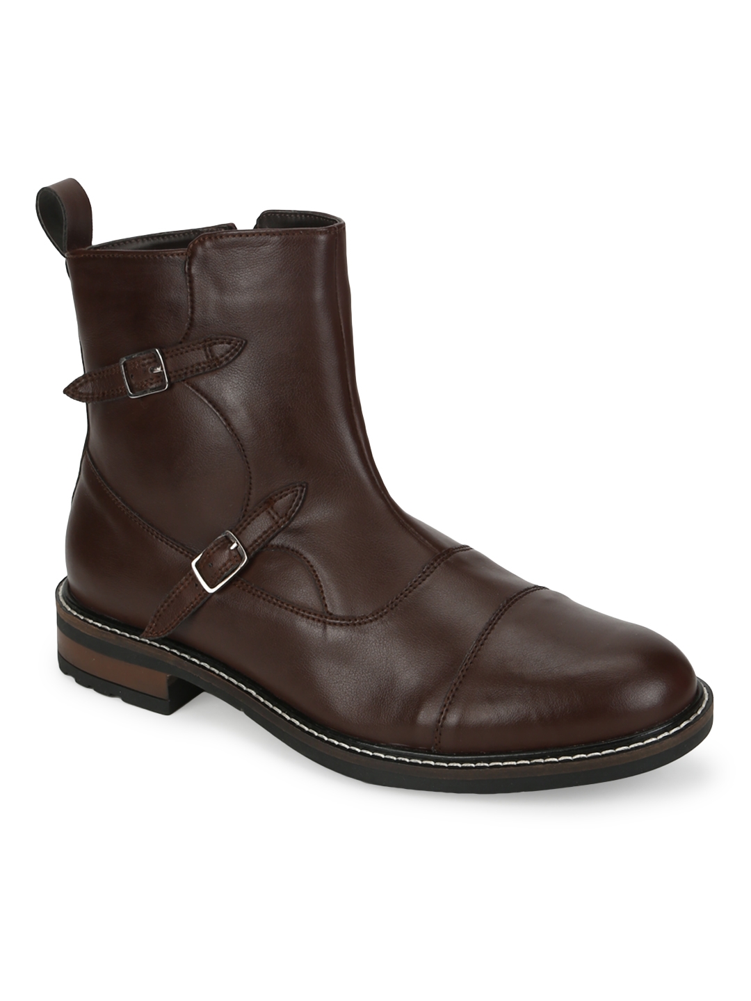 Truffle Collection | Brown PU Side Buckle Men's Chelsea Boots