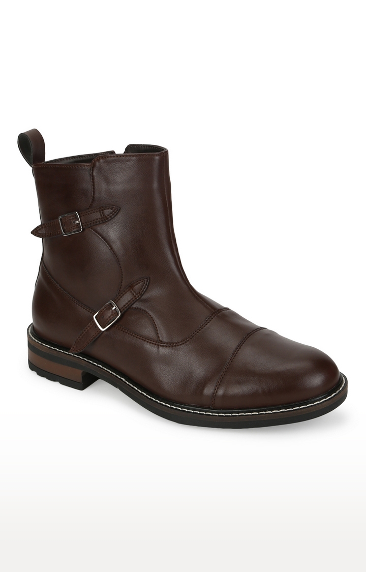 Truffle Collection | Brown PU Side Buckle Men's Chelsea Boots 0