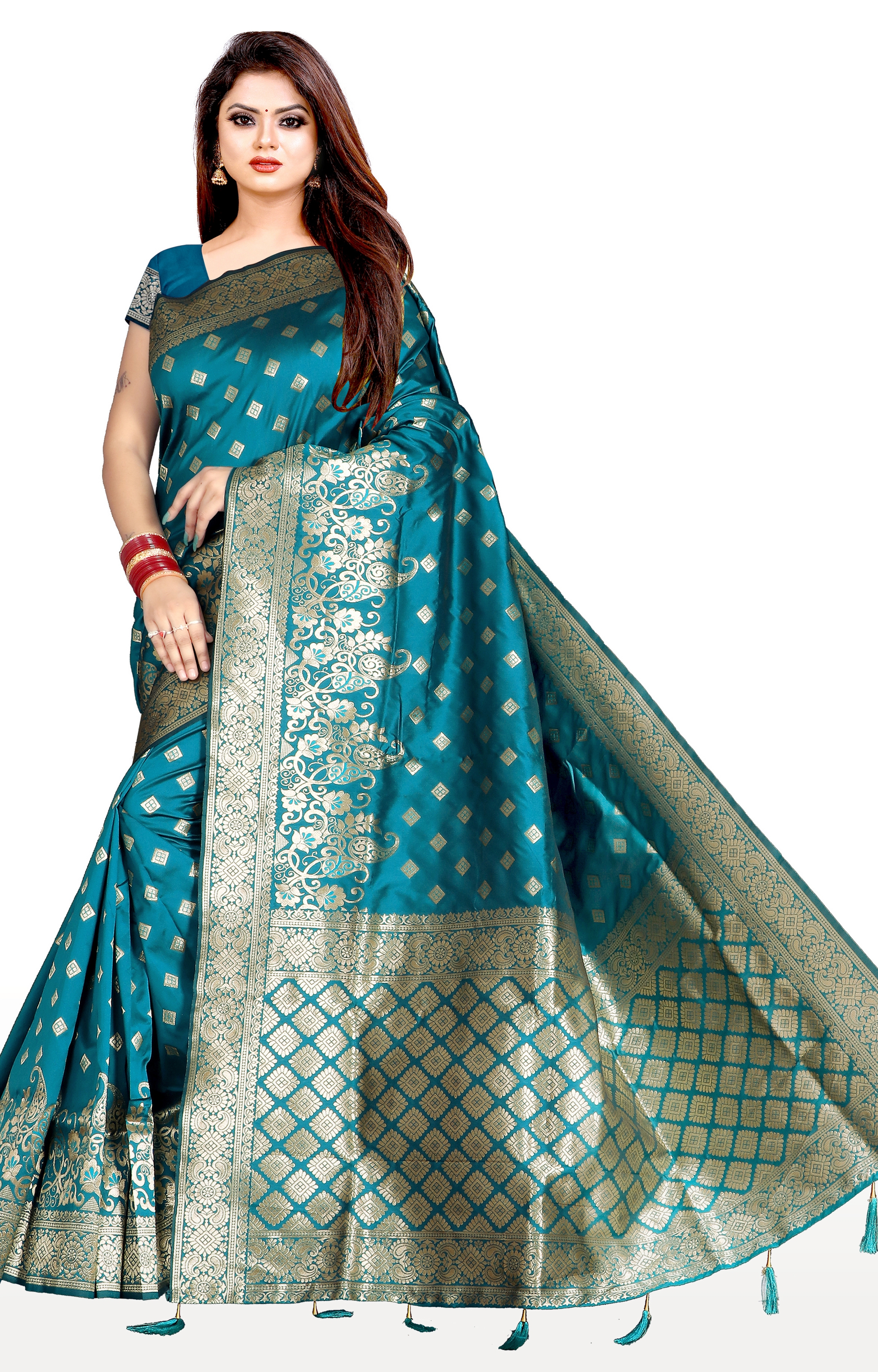 Glemora | Glemora Saree for Women Banarasi Silk Saree With Blouse (Rama)
