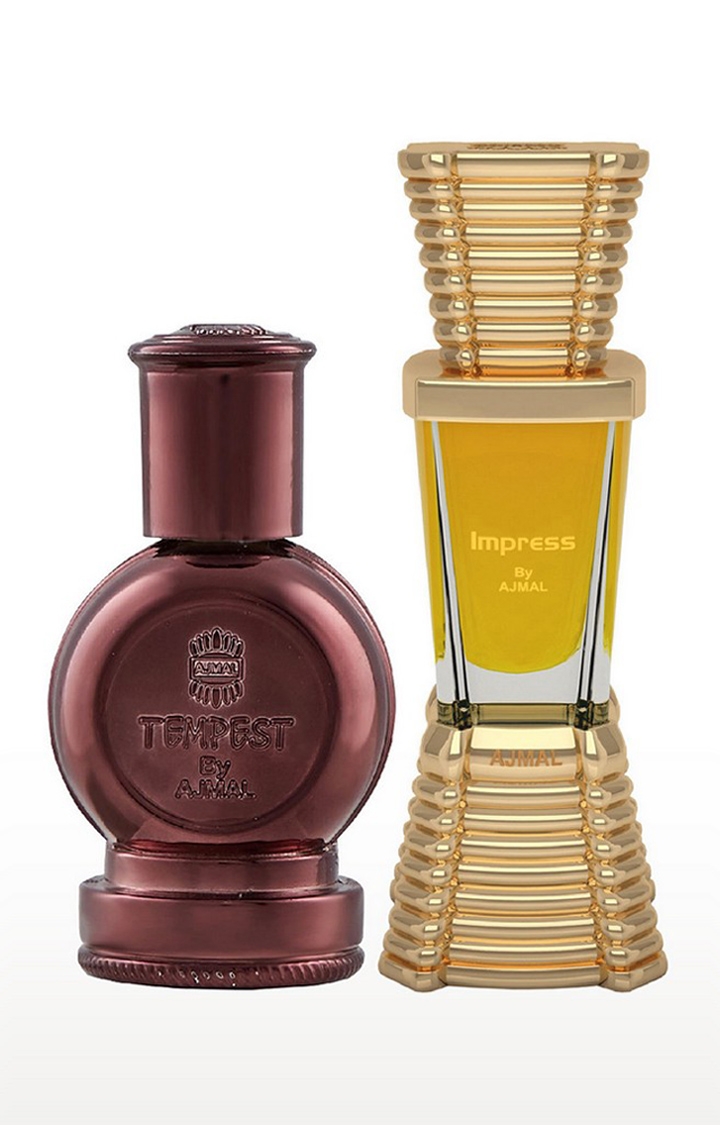 Ajmal Tempest Concentrated Perfume Oil Alcohol-free Attar 12ml for Unisex and Impress Concentrated Perfume Oil Alcohol-free Attar 10ml for Men