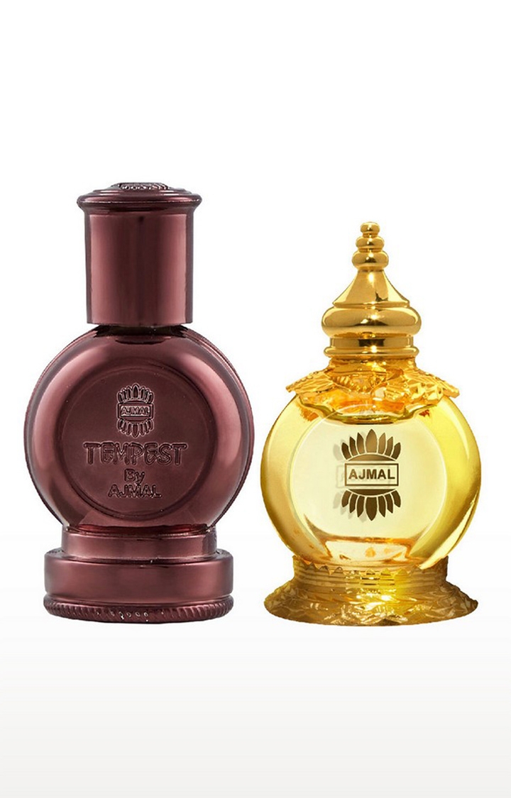 Ajmal Tempest Concentrated Perfume Oil Alcohol-free Attar 12ml for Unisex and Mukhallat AL Wafa Concentrated Perfume Oil Oriental Musky Alcohol-free Attar 12ml for Unisex