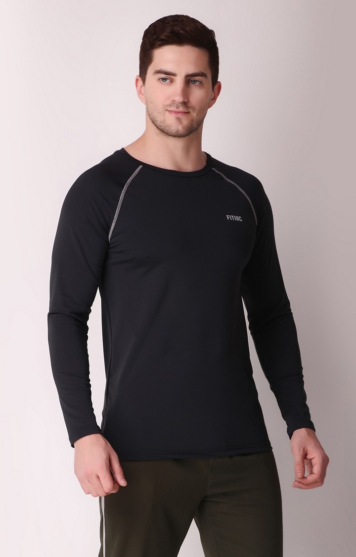 Fitinc Black Full Sleeves Sports Tees for Workout & Casual Wear