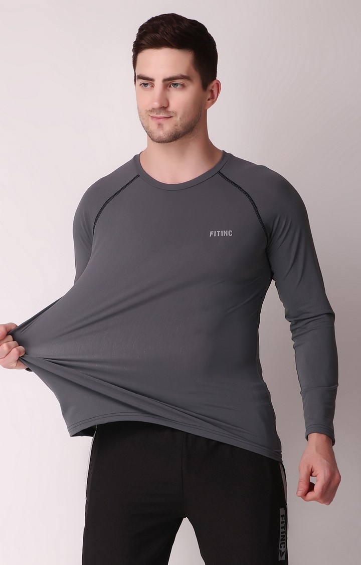 Fitinc | Fitinc Grey Full Sleeves Sports Tees for Workout & Casual Wear