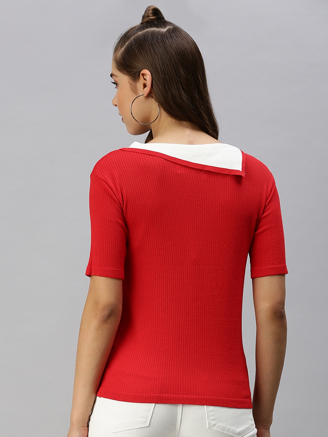 Women's Red Cotton Blend Solid Tops
